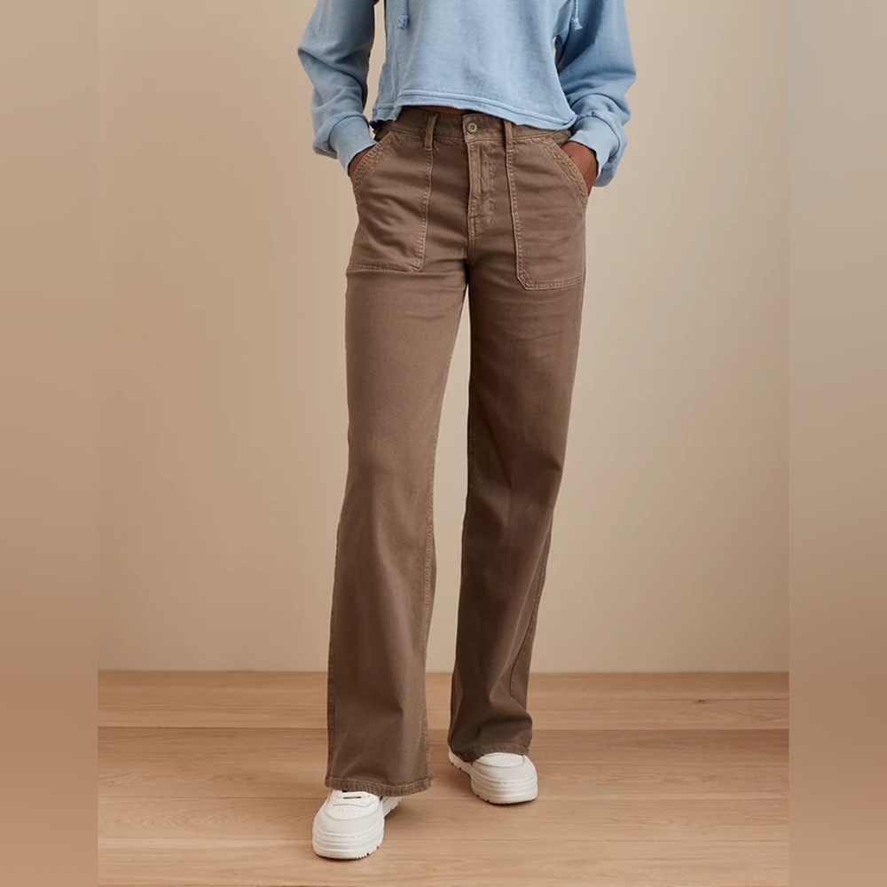 AE NWT Super High Rise Baggy Wide Leg Pants brown/orange
